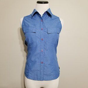 The North Face Top Womens S Blue Sleeveless Collared Button Up Gorpcore Shirt